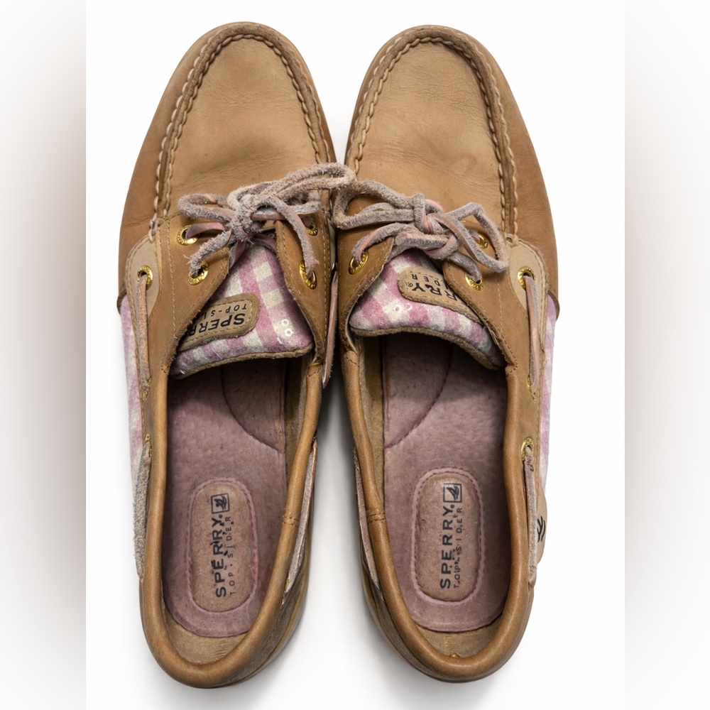 Sperry Top-Sider Women’s Size 9 Pink Sole Gingham Boat Shoes Leather